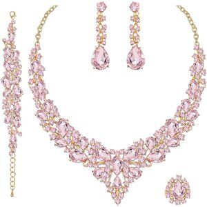 4 Pcs/Set Austrian Crystal Necklace Earrings Bracelet Ring Bridal Jewelry Sets f